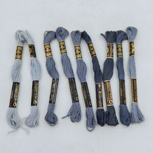 DMC Thread Mouliné #25 Embroidery Cotton 6 Strand 8.7 yd Lot 9 Various Grays
